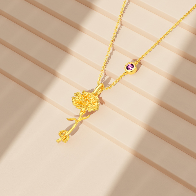 Sterling Silver with Yellow Gold Plated October Birthstone Flower Marigold Necklace-4