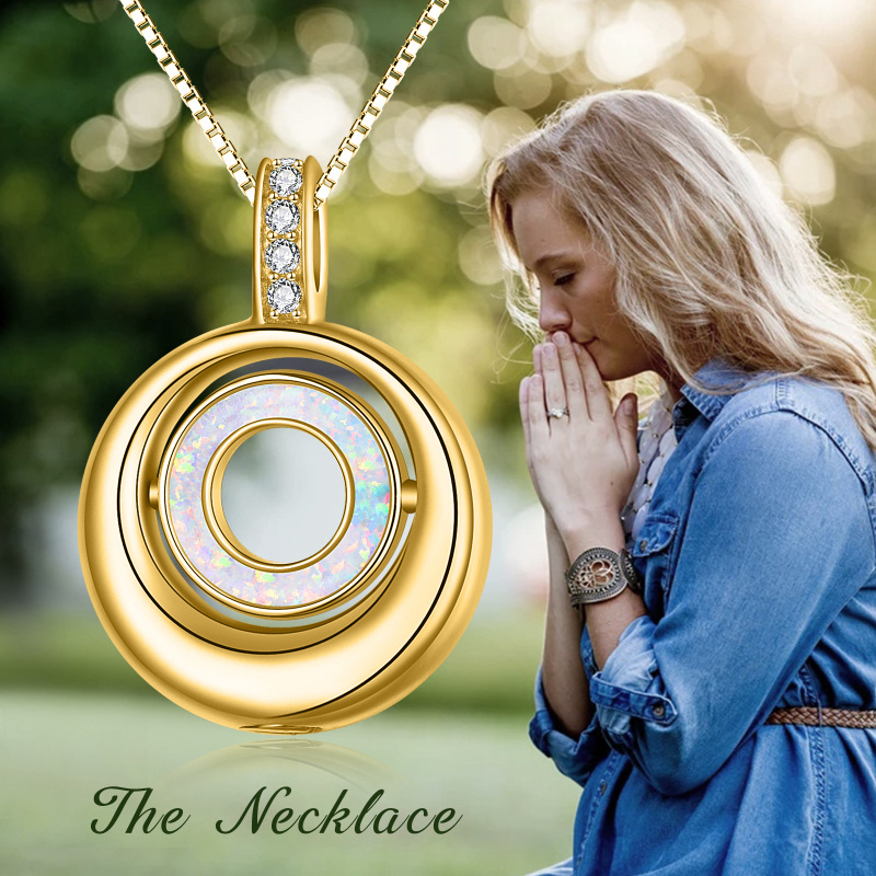 Sterling zilver met geel goud vergulde opaal cirkel urn ketting voor as met gegraveerd woord voor vrouwen beste vriend-3
