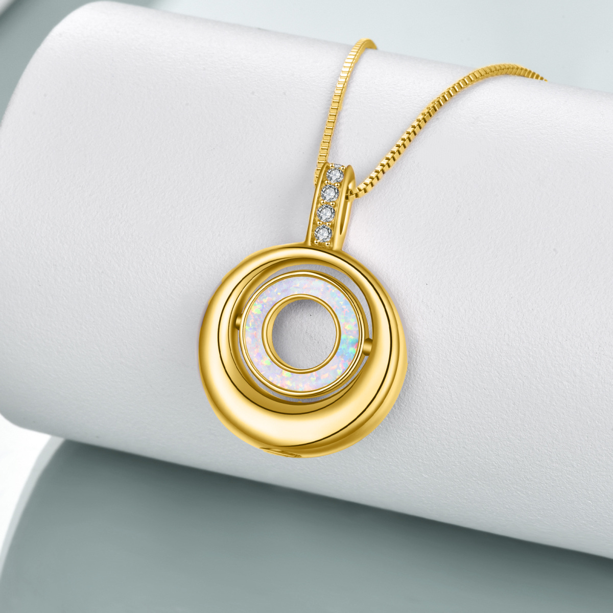 Sterling Silver With Yellow Gold Plated Opal Circle Urn Necklace For Ashes With Engraved Word For Women Best Friend-4