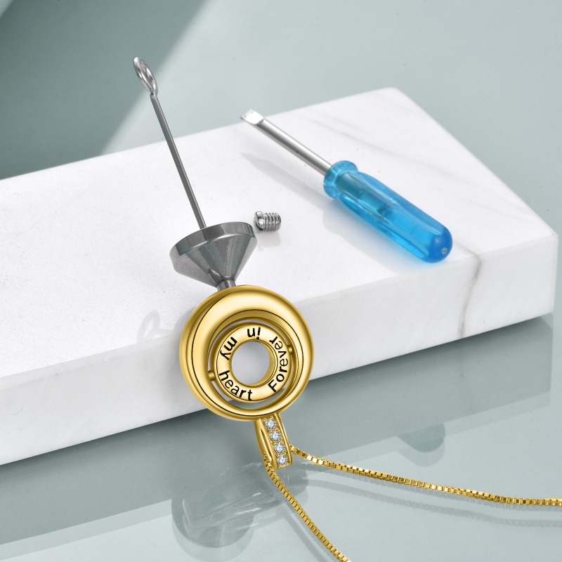 Sterling zilver met geel goud vergulde opaal cirkel urn ketting voor as met gegraveerd woord voor vrouwen beste vriend-5