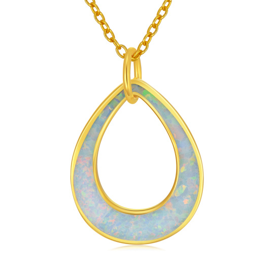 Sterling Silver with Yellow Gold Plated Opal Drop Shape Pendant Necklace