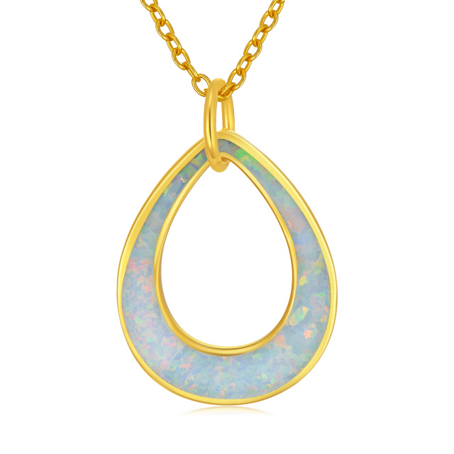 Sterling Silver with Yellow Gold Plated Opal Drop Shape Pendant Necklace-1