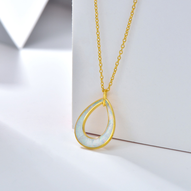 Sterling Silver with Yellow Gold Plated Opal Drop Shape Pendant Necklace-3