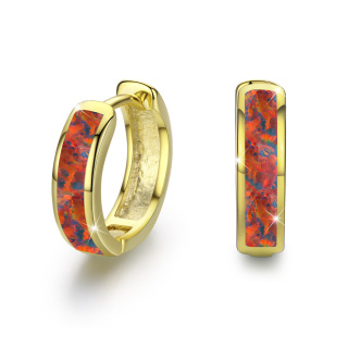 Sterling Silver with Yellow Gold Plated Opal Hoop Earrings-21