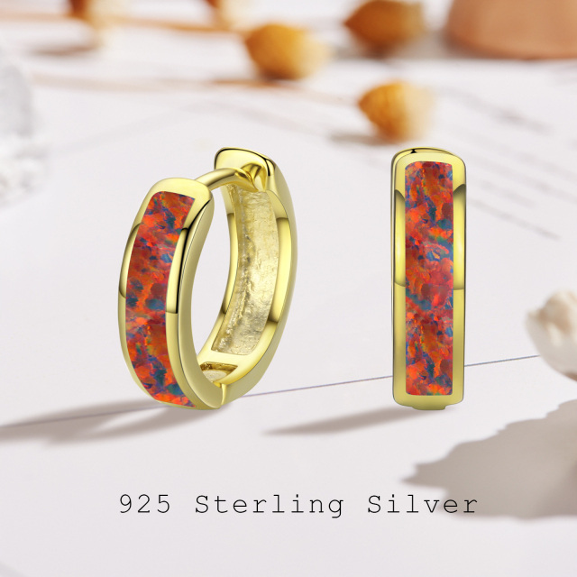 Sterling Silver with Yellow Gold Plated Opal Hoop Earrings-4