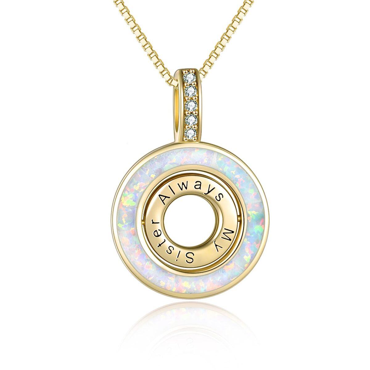 Sterling Silver with Yellow Gold Plated Opal Round Rotate Spinner Necklace for Sisters-1