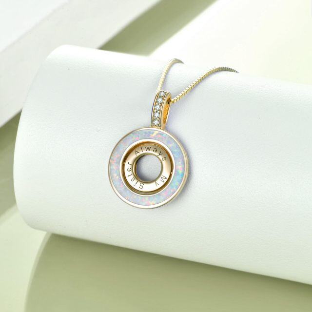 Sterling Silver with Yellow Gold Plated Opal Round Rotate Spinner Necklace for Sisters-3