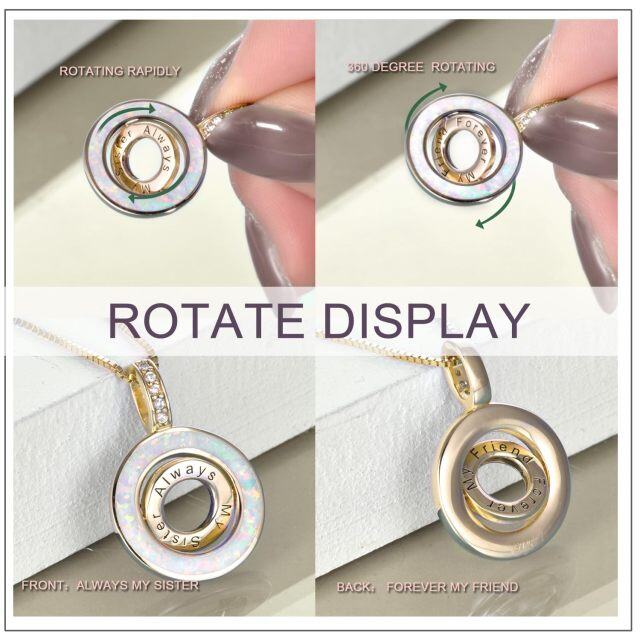 Sterling Silver with Yellow Gold Plated Opal Round Rotate Spinner Necklace for Sisters-4