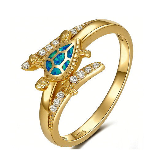 Anello in Argento Sterling con Opale Placcato Oro Giallo e Tartaruga Marina