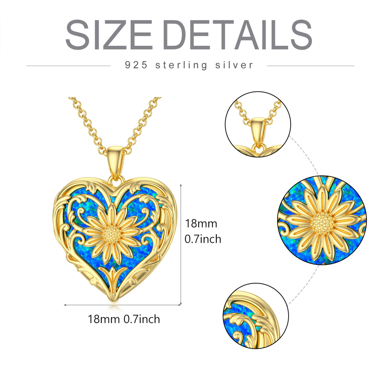 Sterling Silver with Yellow Gold Plated Opal Sunflower Heart Shaped Personalized Photo Locket Necklace-7