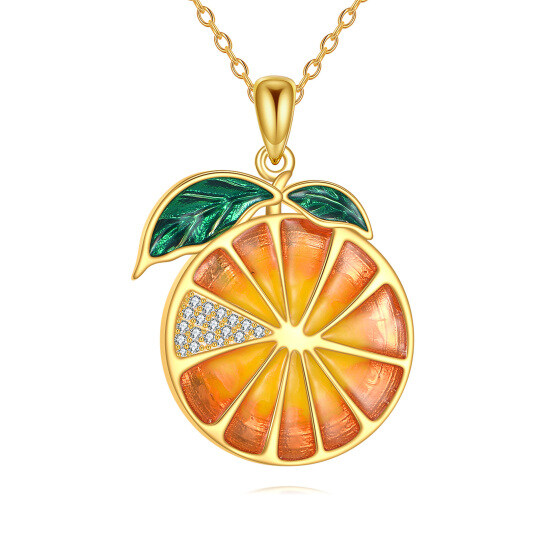 Collar con colgante naranja de circonita cúbica bañado en oro amarillo y plata de ley