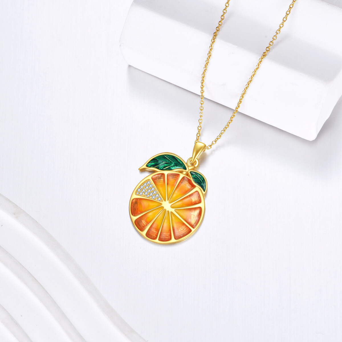 Colar com pendente laranja de zircónia cúbica banhado a ouro amarelo e prata de lei-4