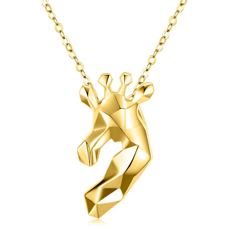 Sterling Silver with Yellow Gold Plated Origami Giraffe Pendant Necklace-7