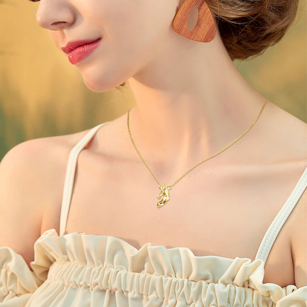 Sterling Silver with Yellow Gold Plated Origami Giraffe Pendant Necklace-2