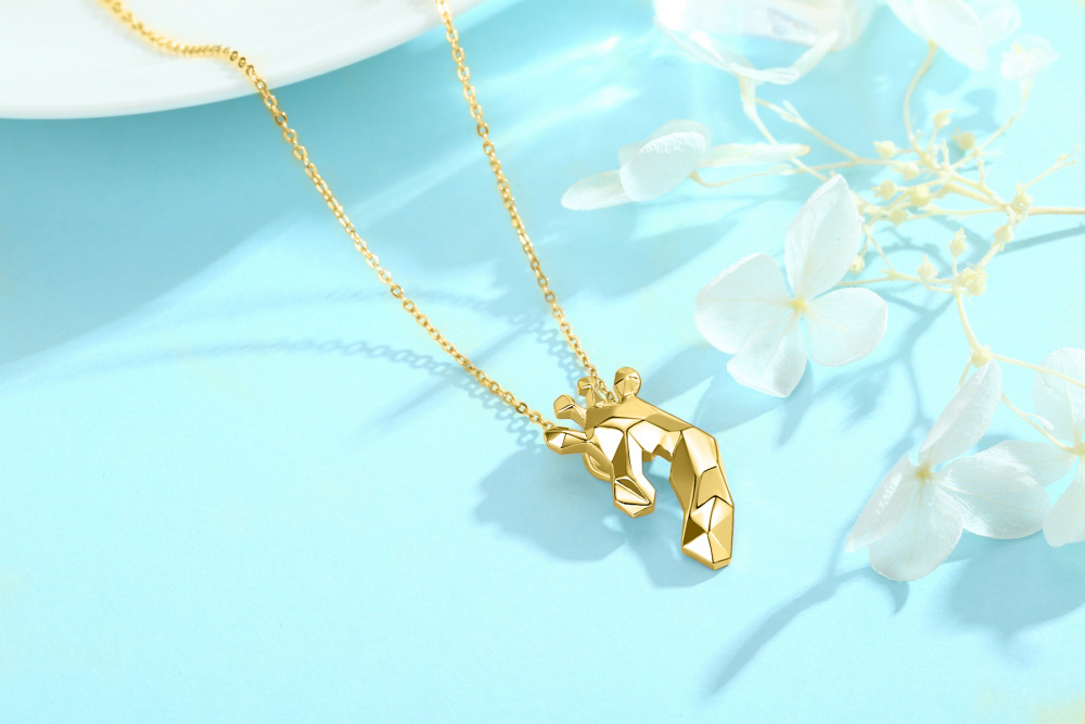 Sterling Silver with Yellow Gold Plated Origami Giraffe Pendant Necklace-3
