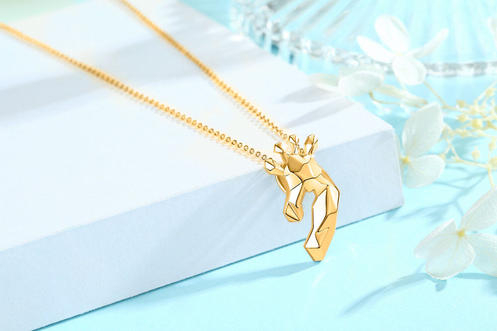 Sterling Silver with Yellow Gold Plated Origami Giraffe Pendant Necklace-4