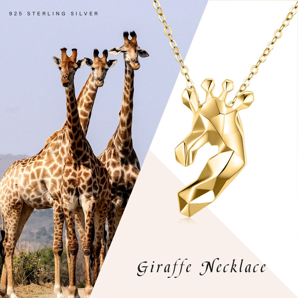 Sterling Silver with Yellow Gold Plated Origami Giraffe Pendant Necklace-5