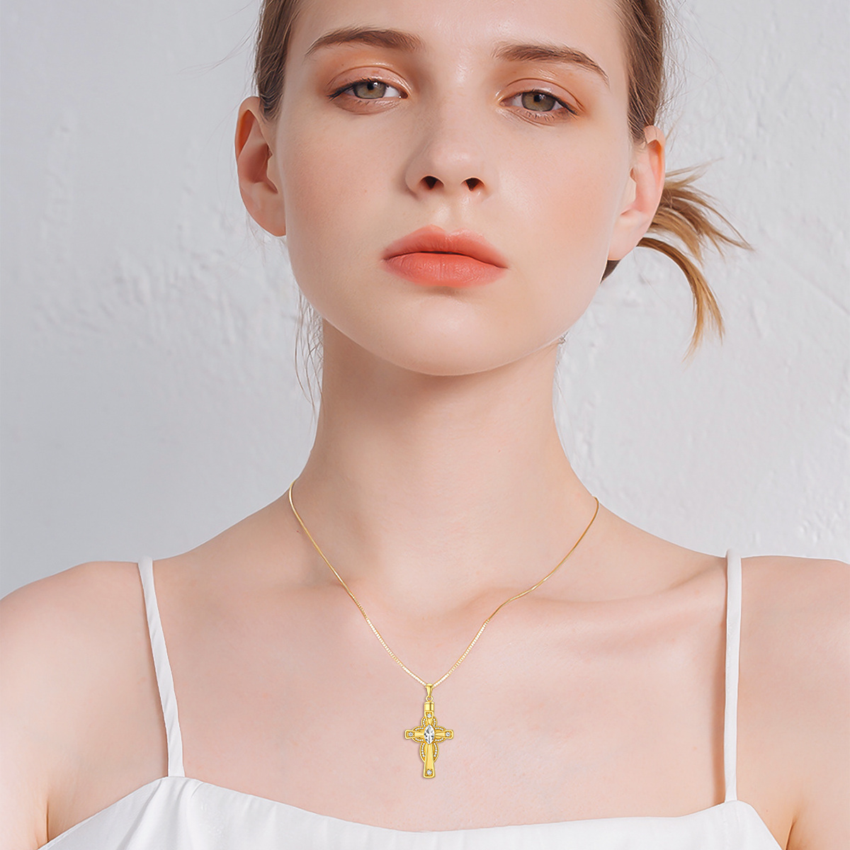 Sterling Silver with Yellow Gold Plated Oval Crystal Cross Urn Necklace for Ashes-2