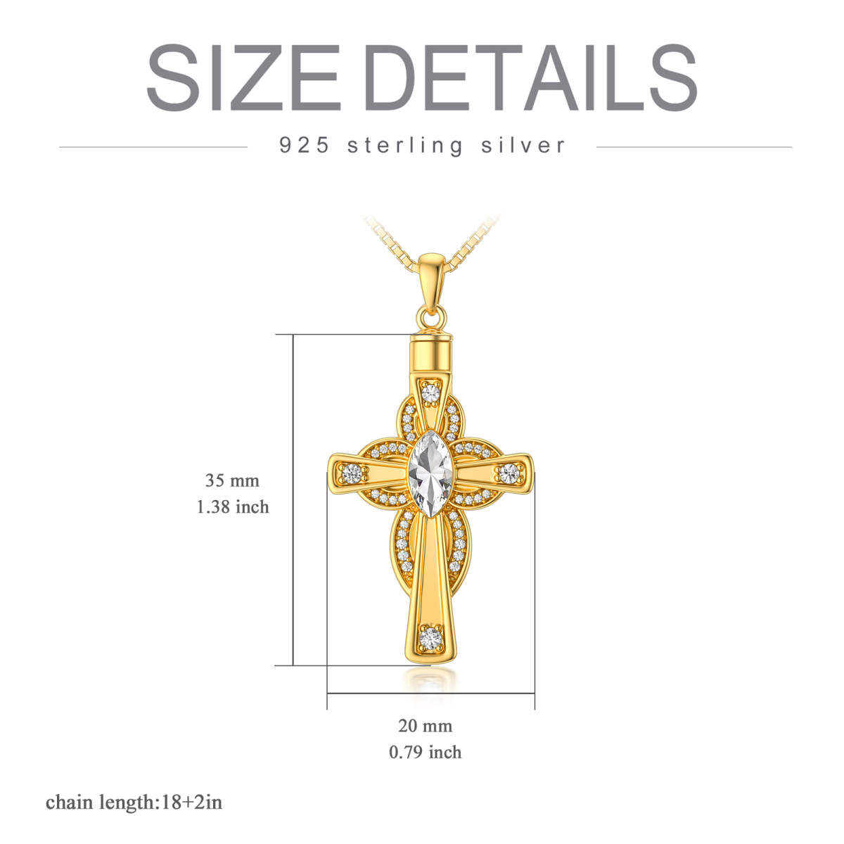 Sterling Silver with Yellow Gold Plated Oval Crystal Cross Urn Necklace for Ashes-3