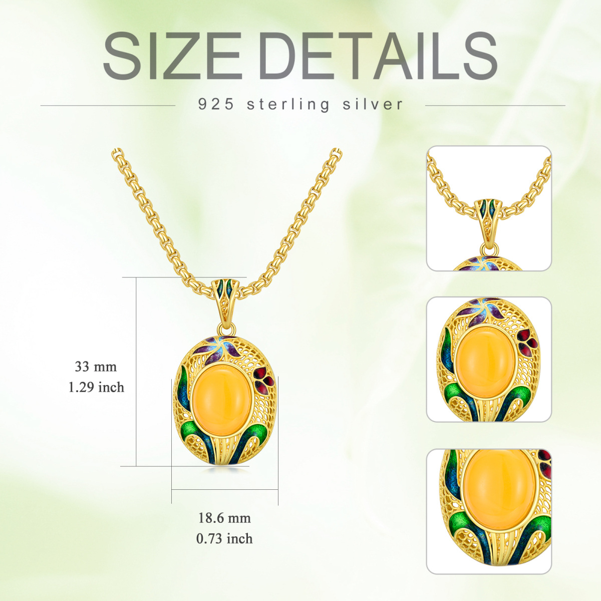 Collier en argent sterling avec pendentif en jade ovale plaqué or jaune-6