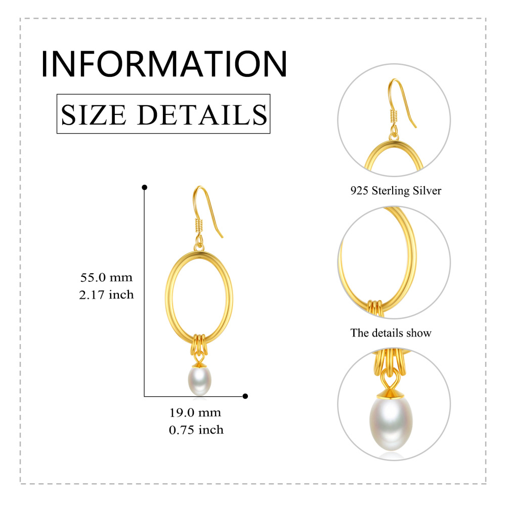 Sterling Silver With Yellow Gold Plated Oval Pearl Drop Earrings For Women-5