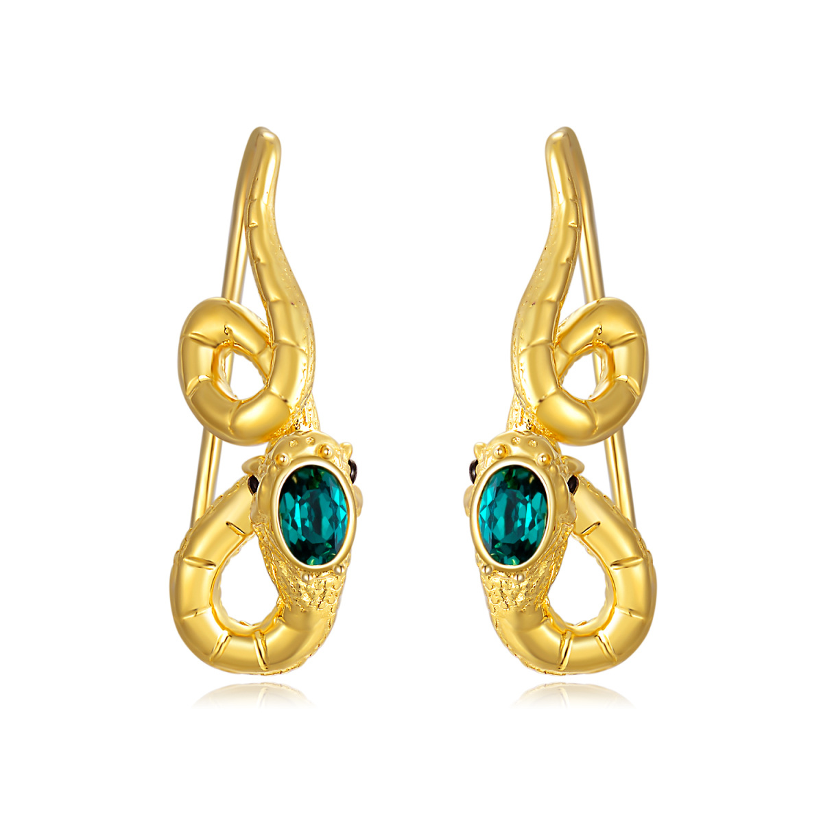 Boucles d'oreilles serpent en argent sterling et plaqué or jaune avec cristaux de forme ov