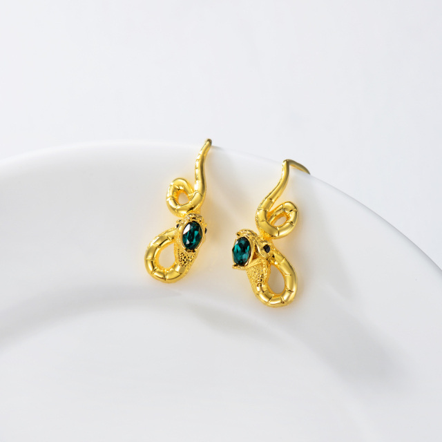 Boucles d'oreilles serpent en argent sterling et plaqué or jaune avec cristaux de forme ov-4