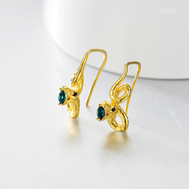 Boucles d'oreilles serpent en argent sterling et plaqué or jaune avec cristaux de forme ov-5