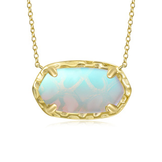 Sterling Silver with Yellow Gold Plated Oval Shaped Moonstone Pendant Necklace-19