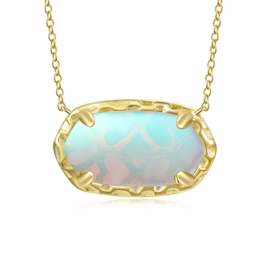 Sterling zilver met geel goud vergulde ovale maansteen hanger ketting