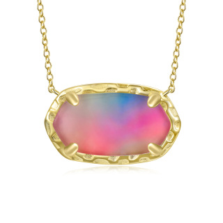 Sterling Silver with Yellow Gold Plated Oval Shaped Mother Of Pearl Pendant Necklace-40