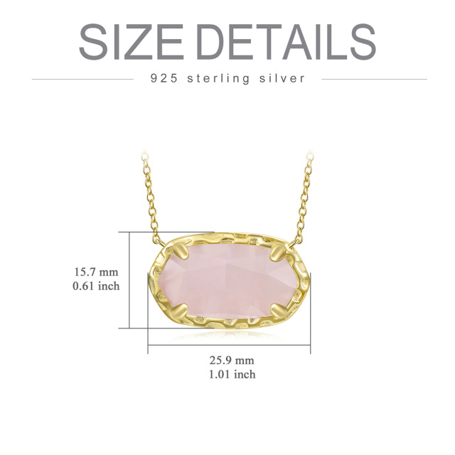 Sterling Silver with Yellow Gold Plated Oval Shaped Rose Quartz Pendant Necklace-5