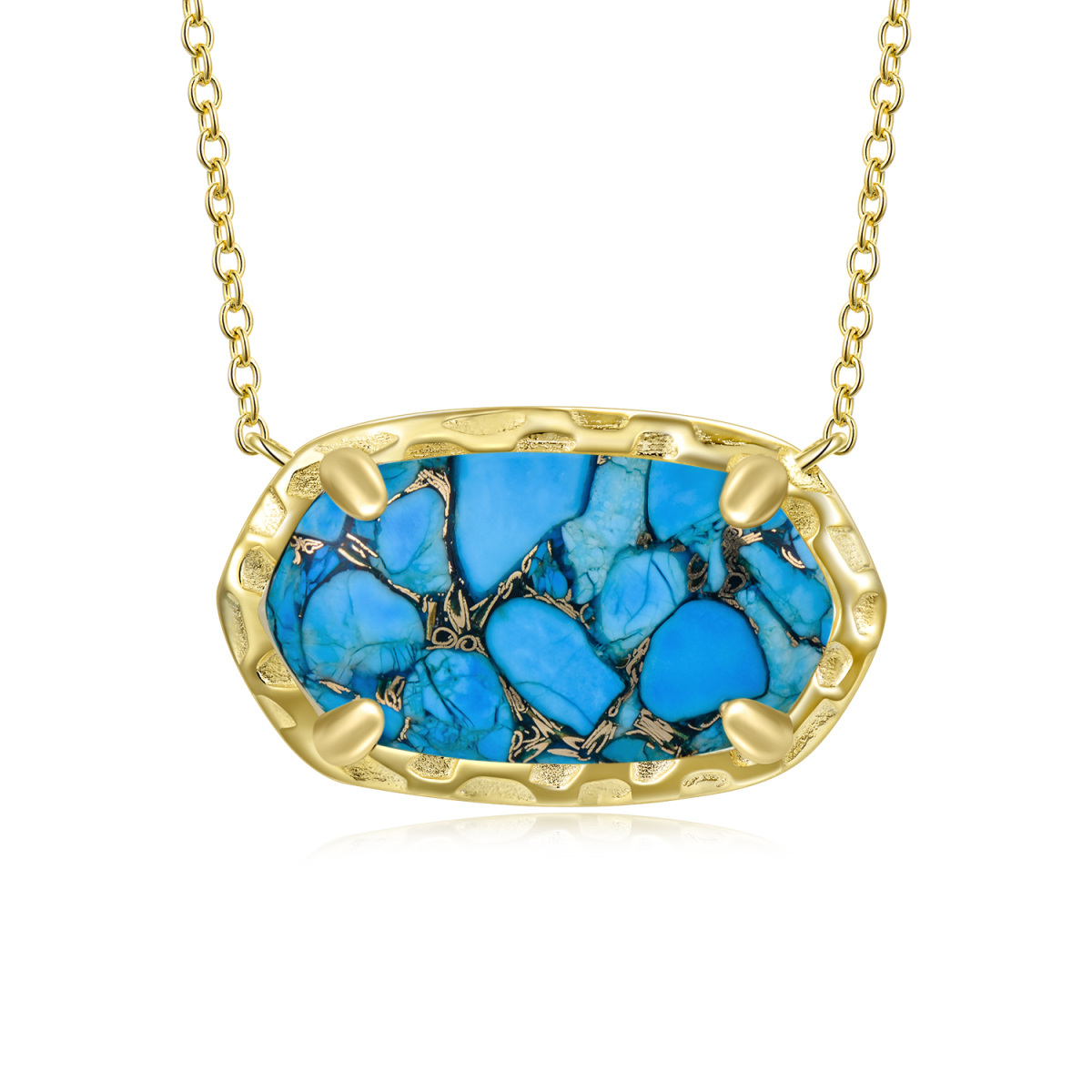 Sterling Silver with Yellow Gold Plated Oval Shaped Turquoise Pendant Necklace-1