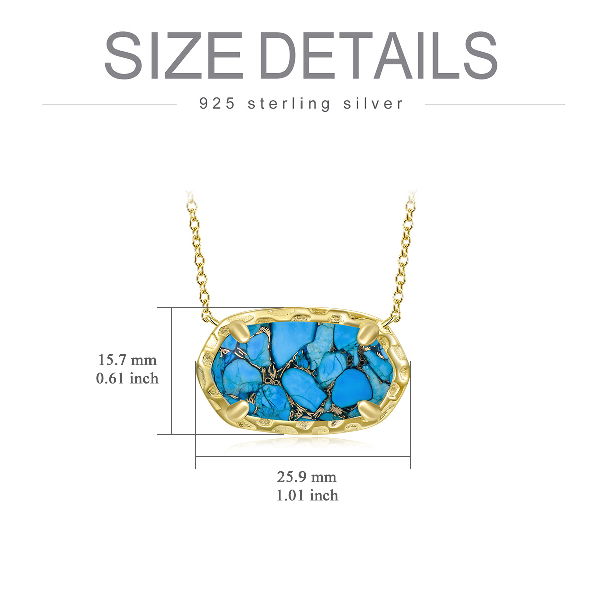 Sterling Silver with Yellow Gold Plated Oval Shaped Turquoise Pendant Necklace-5