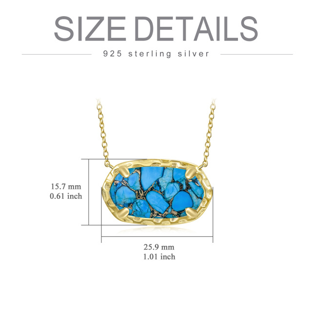 Sterling zilver met geel goud vergulde ovale turquoise hanger ketting-5