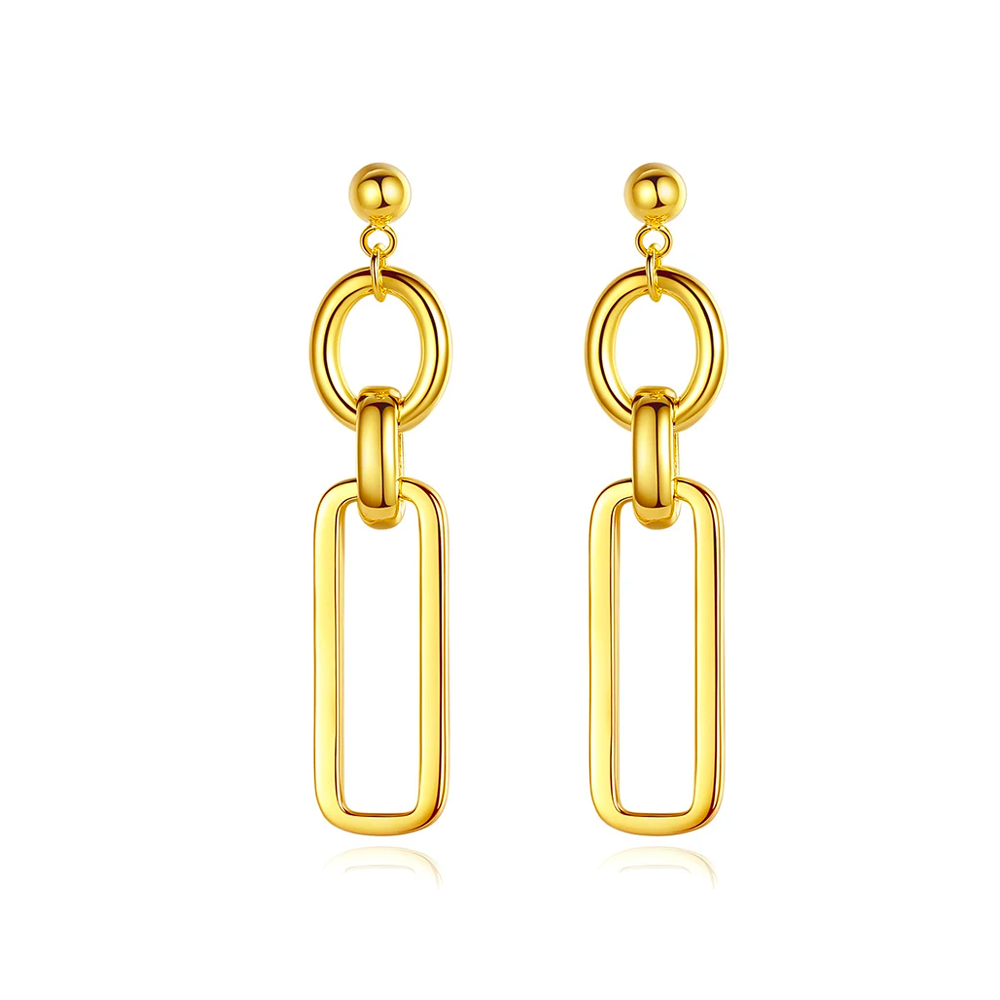 Boucles d'oreilles en argent sterling avec trombones et pendants ronds plaqués or jaune-1