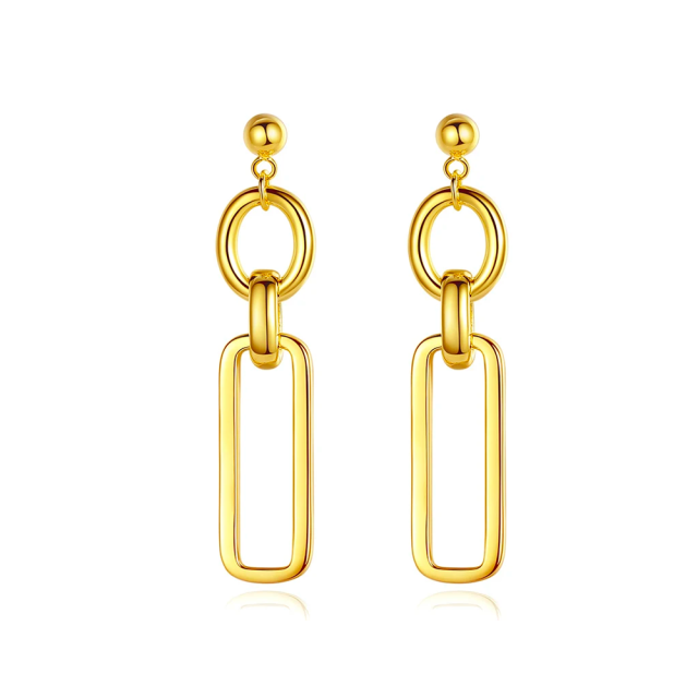 Boucles d'oreilles en argent sterling avec trombones et pendants ronds plaqués or jaune-1