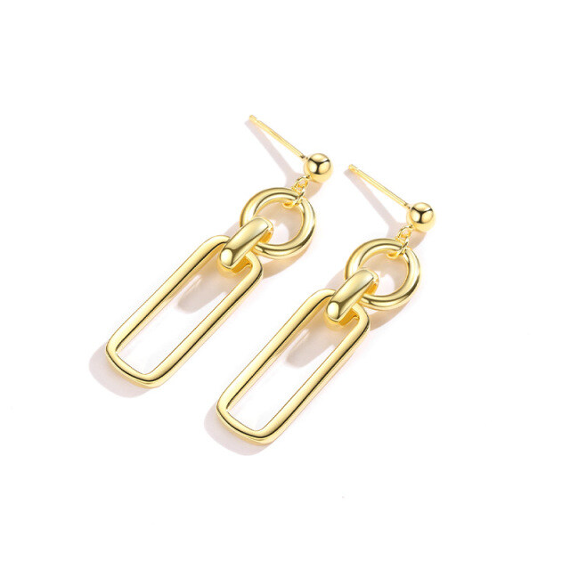 Sterling Silver with Yellow Gold Plated Paper Clip & Round Drop Earrings-4