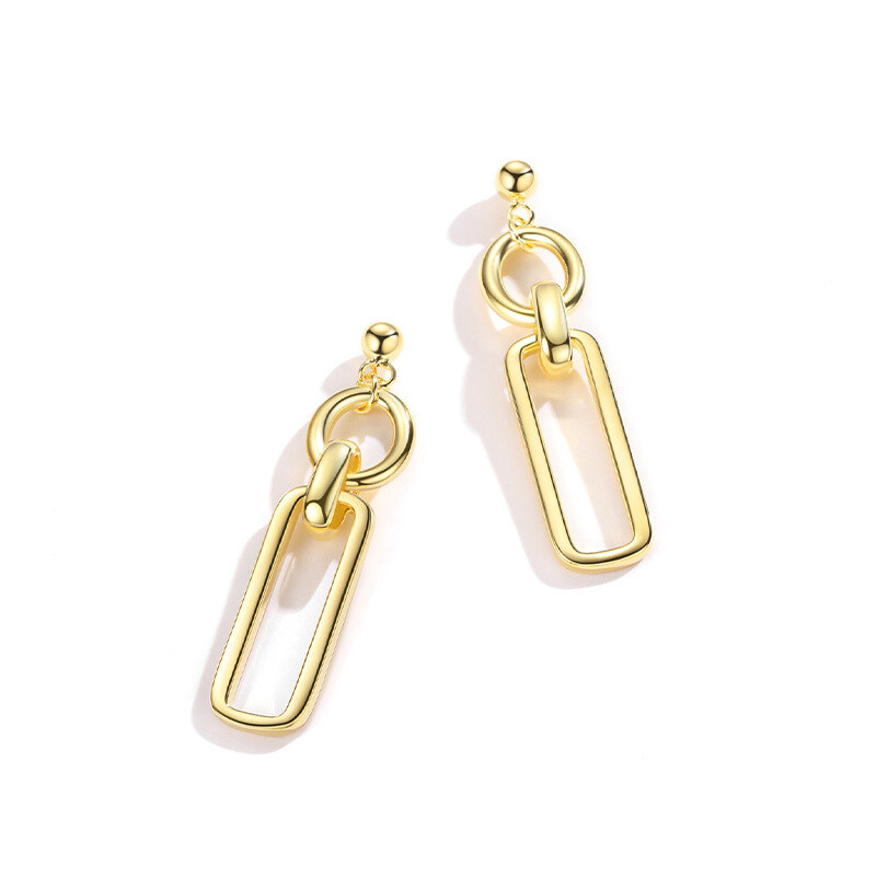 Sterling Silver with Yellow Gold Plated Paper Clip & Round Drop Earrings-5