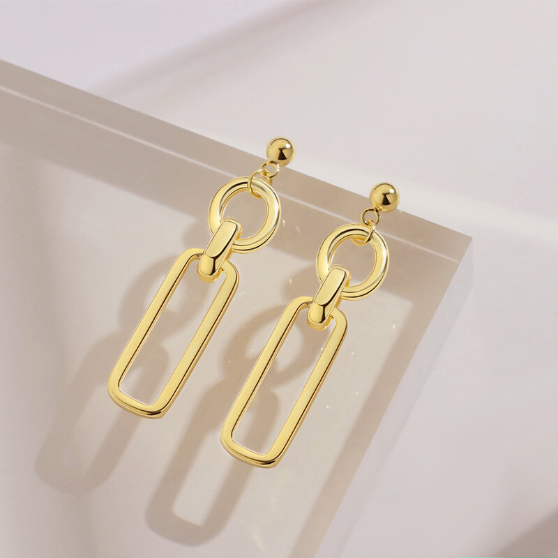 Boucles d'oreilles en argent sterling avec trombones et pendants ronds plaqués or jaune-7