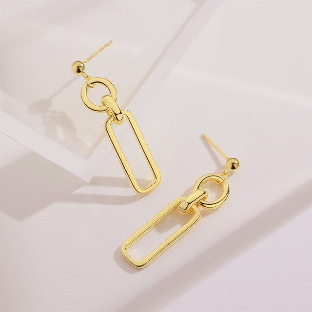 Sterling Silver with Yellow Gold Plated Paper Clip & Round Drop Earrings-8