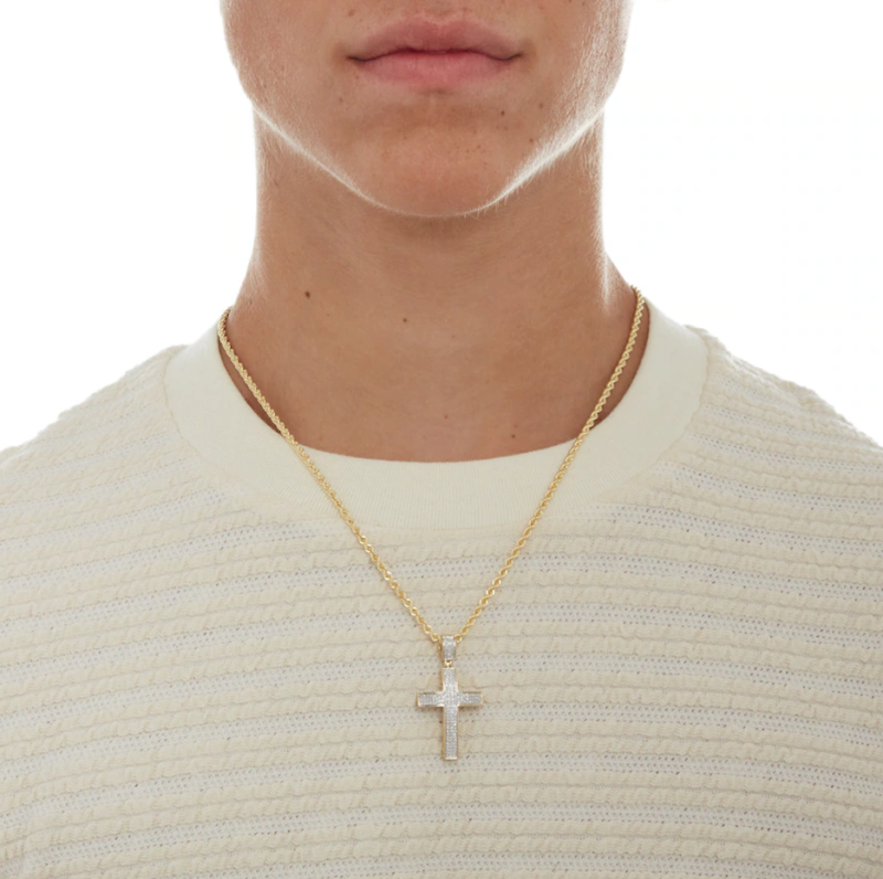 Sterling Silver with Yellow Gold Plated Cubic Zirconia Pavé Cross Pendant Charms-2