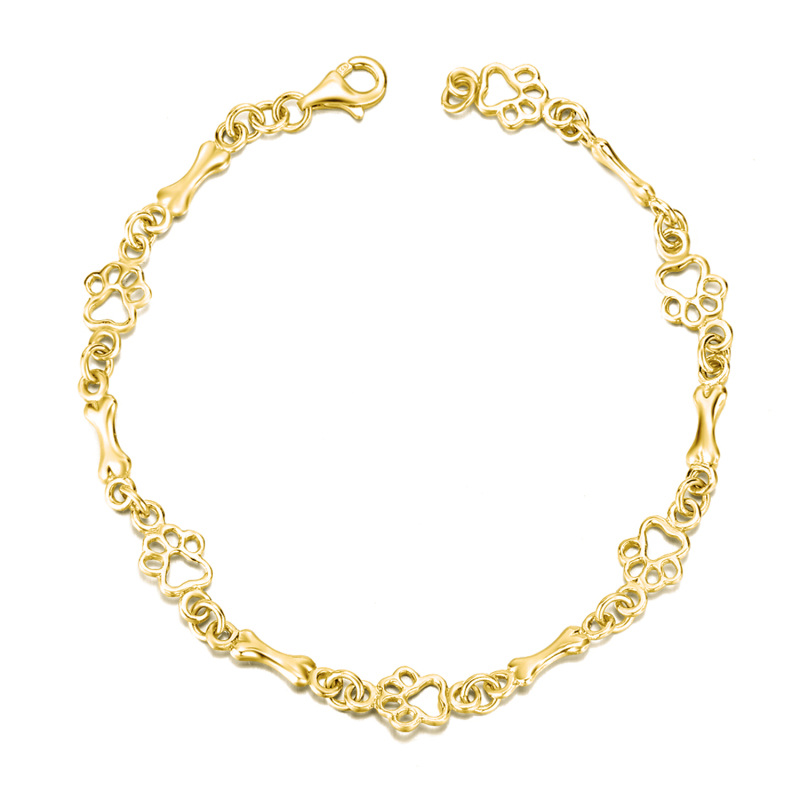 Sterling Silber mit Gelbgold plattiert Pfote Kette Armband