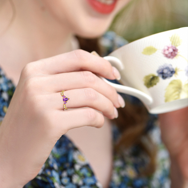 Anello di fidanzamento in argento sterling con placcatura in oro giallo a forma di pera co-3