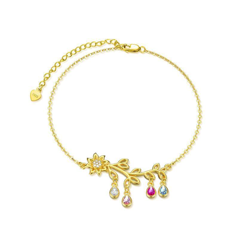 Pulsera colgante girasol de plata de ley con baño de oro amarillo y cristal en forma de pe-1