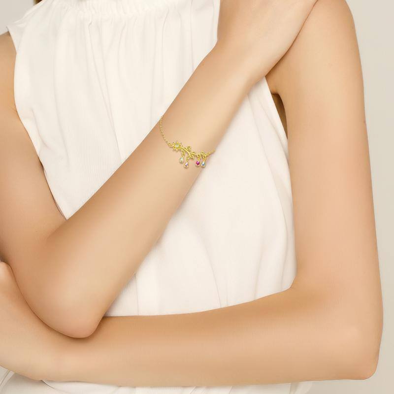 Sterling Silver with Yellow Gold Plated Pear Shaped Crystal Sunflower Charm Bracelet-2