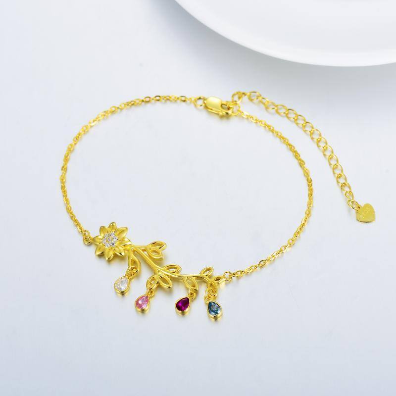 Sterling Silver with Yellow Gold Plated Pear Shaped Crystal Sunflower Charm Bracelet-4