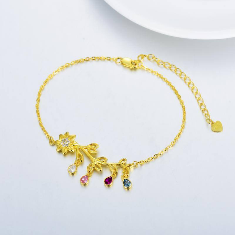 Pulsera colgante girasol de plata de ley con baño de oro amarillo y cristal en forma de pe-4