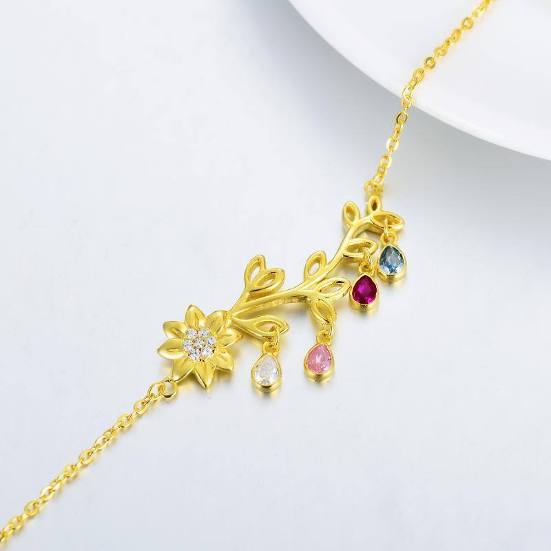 Pulsera colgante girasol de plata de ley con baño de oro amarillo y cristal en forma de pe-5