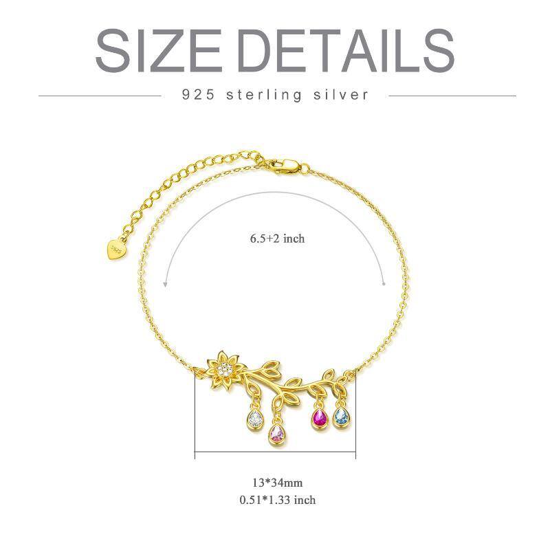 Sterling Silver with Yellow Gold Plated Pear Shaped Crystal Sunflower Charm Bracelet-6